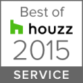 Best of Houzz 2015 Service award logo with green house icon and gray background.