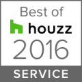 Best of Houzz 2016 Service award badge with green Houzz logo and gray background.