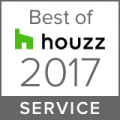 Best of Houzz 2017 Service award logo featuring green Houzz icon and black text on a white and gray background.