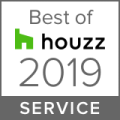 Best of Houzz 2019 Service award badge with Houzz logo and text in a gray and white design.