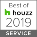 Best of Houzz 2019 Service award badge with Houzz logo and text in a gray and white design.