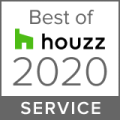 Best of Houzz 2020 Service award badge with Houzz logo and gray and green design.
